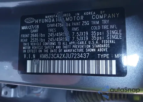 2018 Hyundai Tucson Limited z USA, uszkodzony, nr VIN KM8J3CA2XJU723437